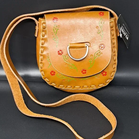 Wilsons VintageGenuine Leather Floral Shoulder Bag with floral Tulip design. NW - Picture 1 of 7
